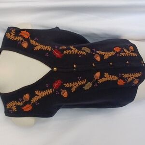 Vintage Crystal Kobe Sz M Fall Sweater Vest Black Acorn Leaves Embroidered